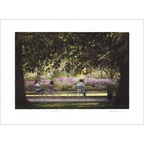 Harold Altman - Litografia originale "Tre persone sedute" 56x76cm -Justified (EA) e firmato a matita