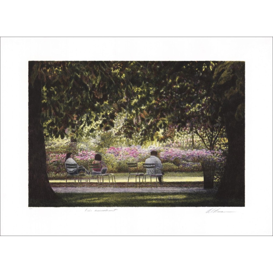 Harold Altman - Originele Litho "Drie mensen zitten" 56x76cm-Gewustified (EA) en ondertekend in potlood