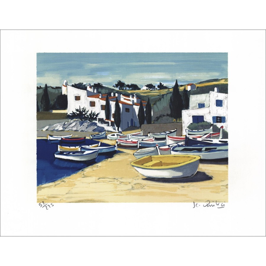 Jean-Claude QUILICI - Litografía original "La Barque Jaune" 38x48cm - Señalada y numerada en lápiz