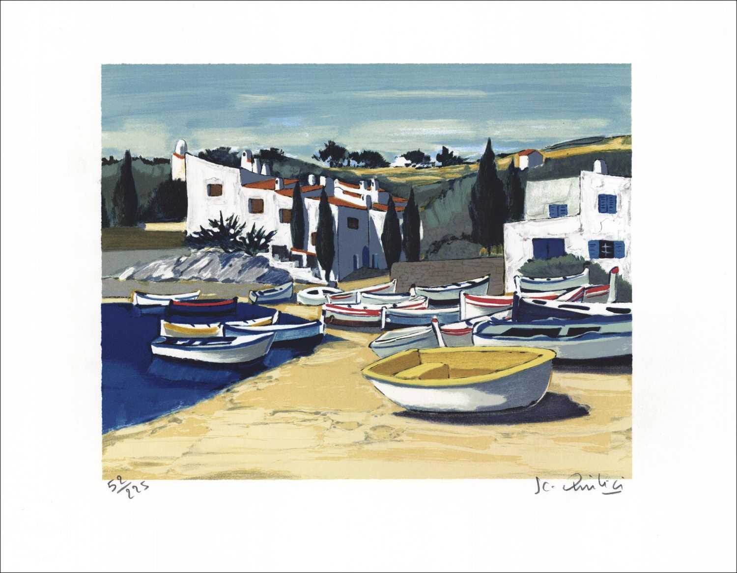 Jean-Claude Quilici - Original-Lithographie "Das gelbe Boot" 38x48cm - signiert und nummeriert in Bleistift