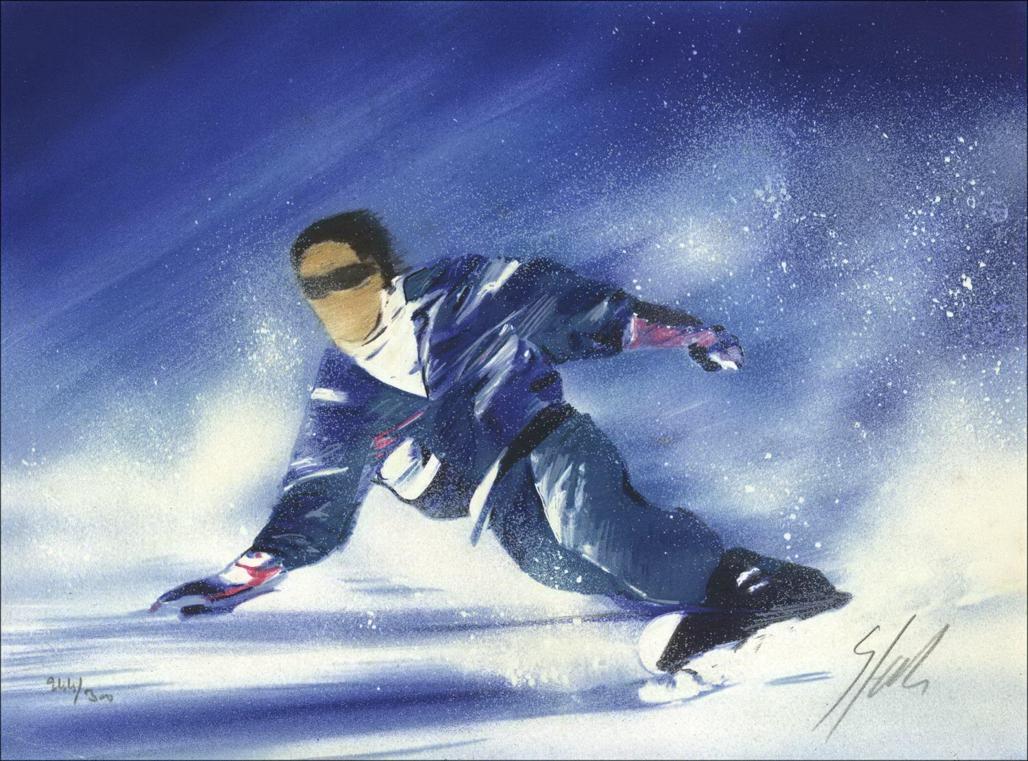 SPAHN Victor - Originele lithografie "De Surfer" 21x29cm - ondertekend en genummerd in potlood