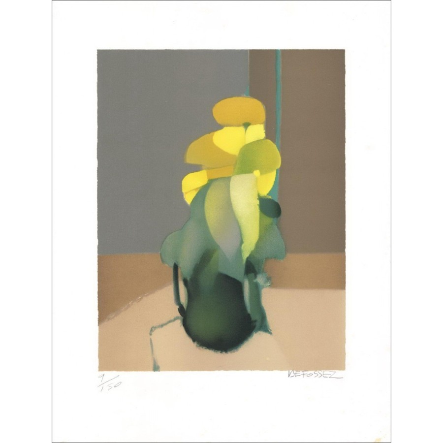 Alfred Defossez - Litografia originale "Il bouquet giallo" 49x38cm