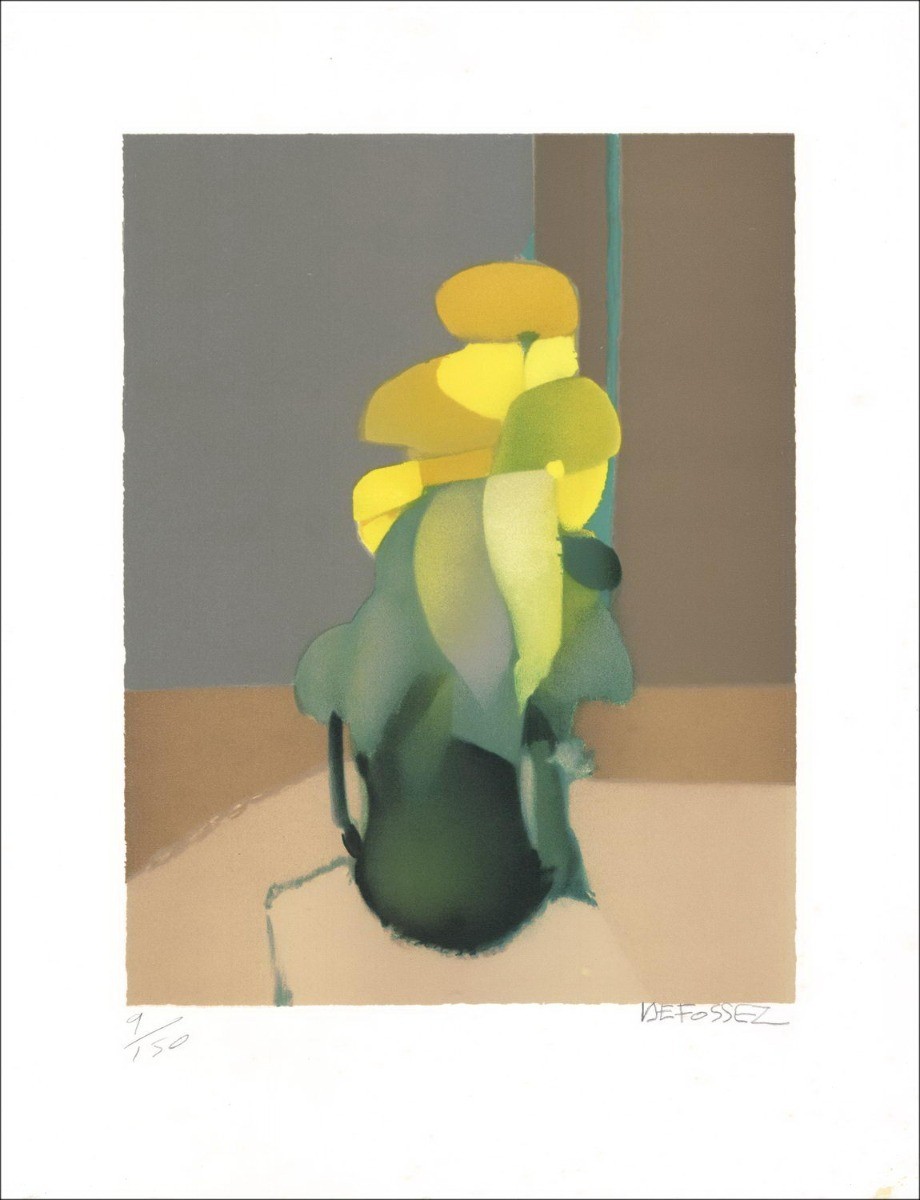 Alfred Defossez - Original-Lithographie "Der gelbe Blumenstrauß" 49x38cm