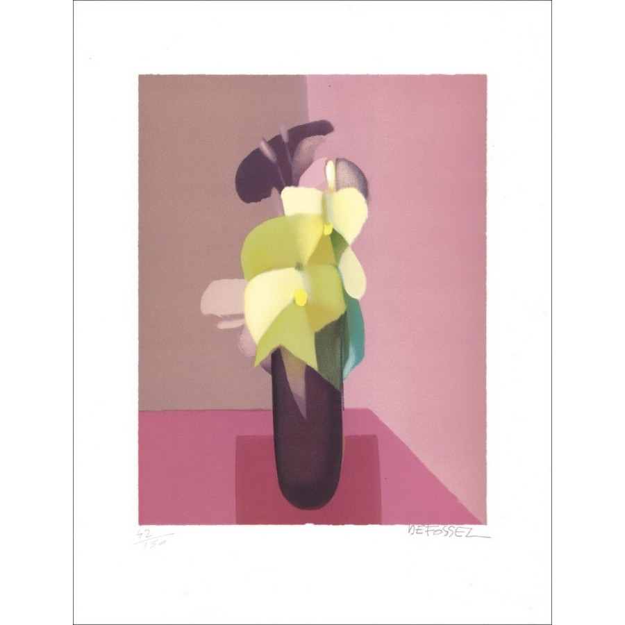 Alfred Defossez - Litografia originale "Il bouquet rosa" 49x38cm