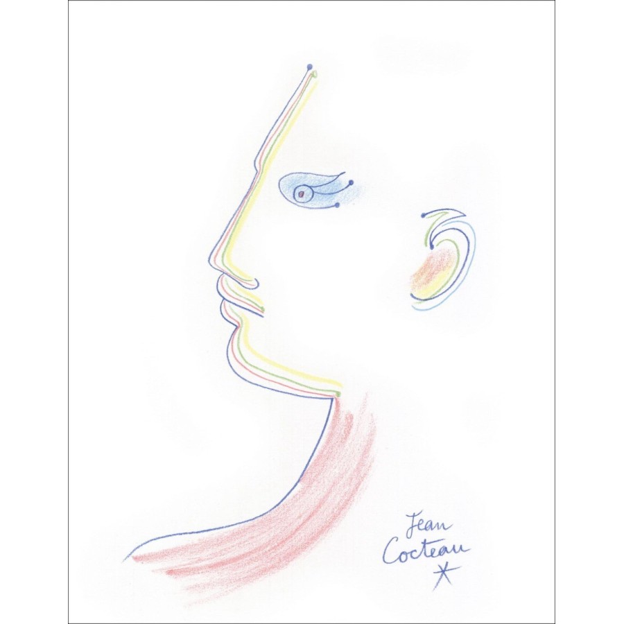 Jean COCTEAU - Lithograph "Portrait de profil" 28x22cm