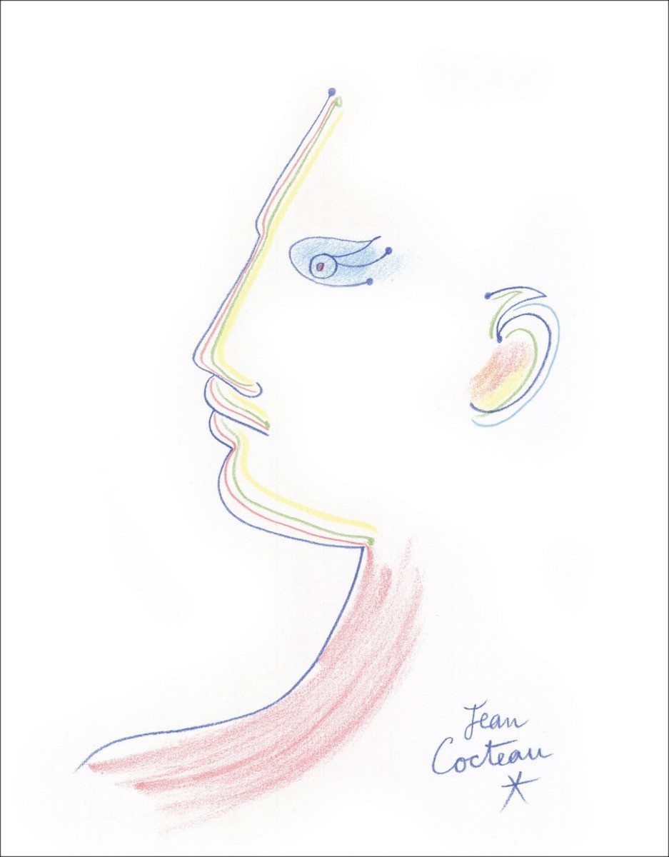 Jean COCTEAU - Lithograph "Portrait de profil" 28x22cm