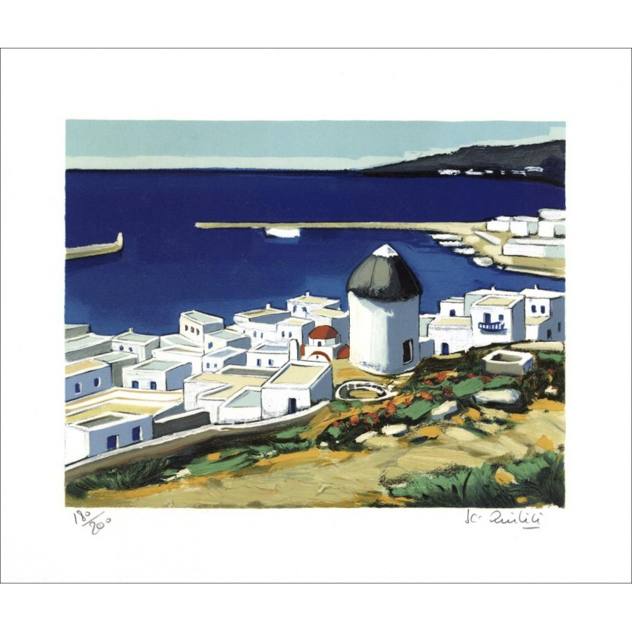 Jean-Claude Quilici - Original-Lithographie "auf den Höhen von Mykonos" 37x45cm - signiert und nummeriert im Bleistift