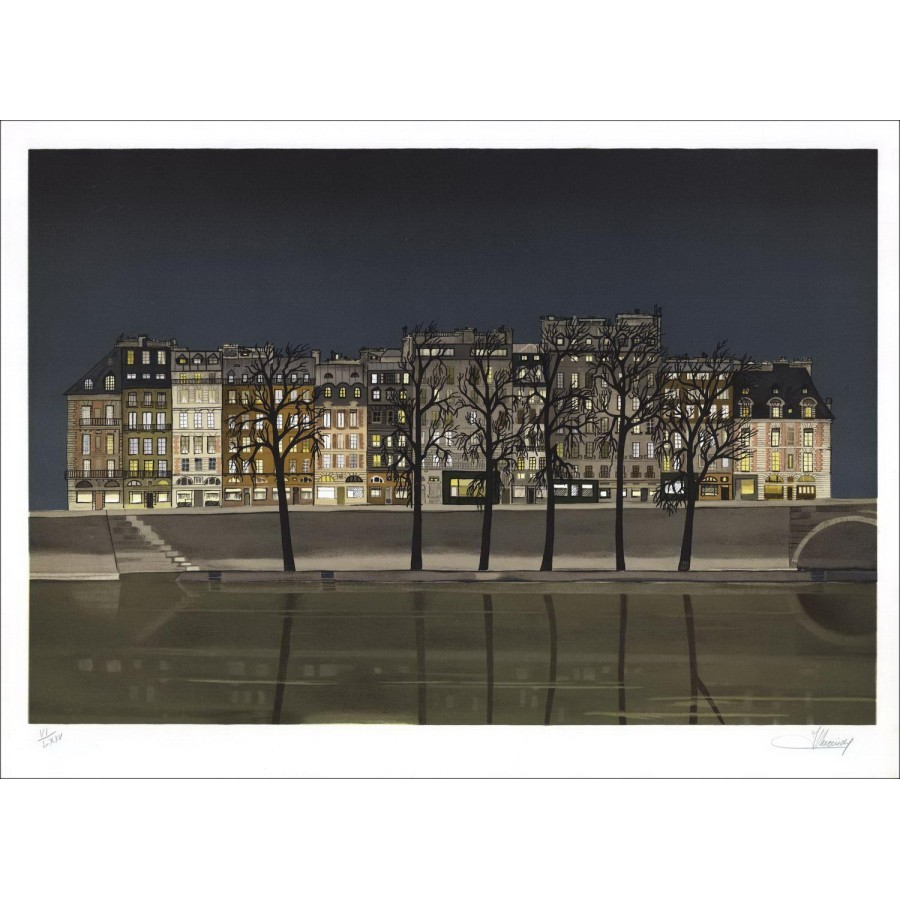 Jean Lucer Lecter - Litografia originale "Parigi, The Clock Quay" 56x76cm