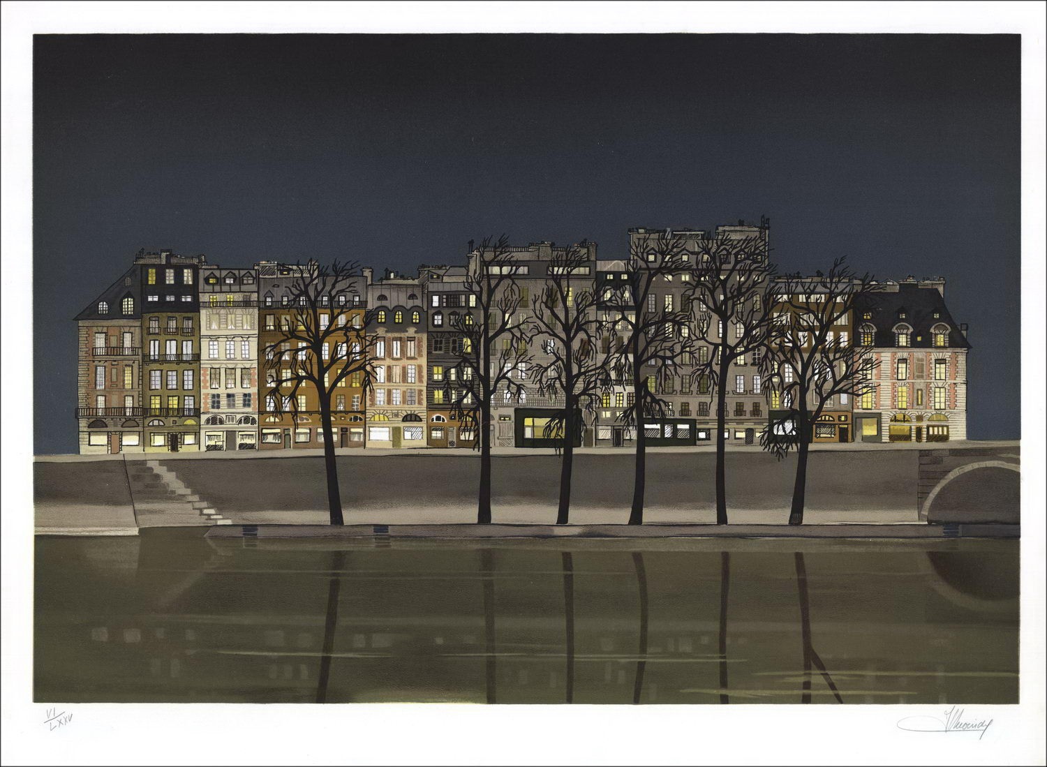 Jean Lucer Lecter - Litografia originale "Parigi, The Clock Quay" 56x76cm