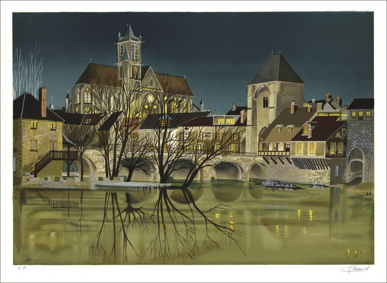 Jean Lucer Lecter - Litografia originale "La città fortificata" 56x76cm
