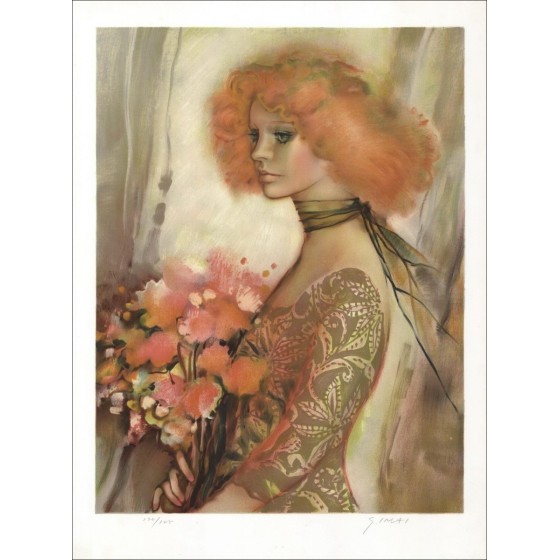 Sachiko Imai - elegant im Bouquet - 76x55cm - Original-Lithographie in Bleistift signiert und nummeriert