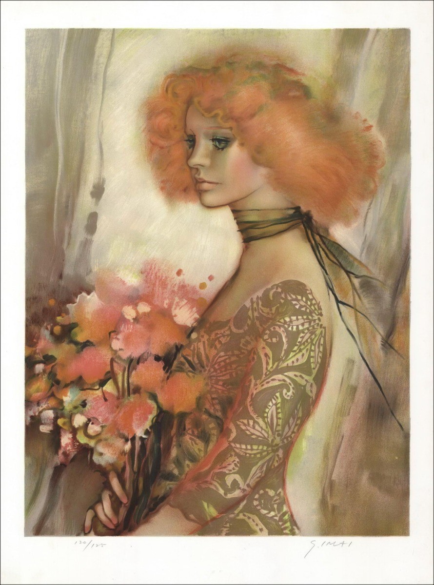 Sachiko IMAI - Elegante en Bouquet - 76x55cm - Litografía original firmada a lápiz y numerada