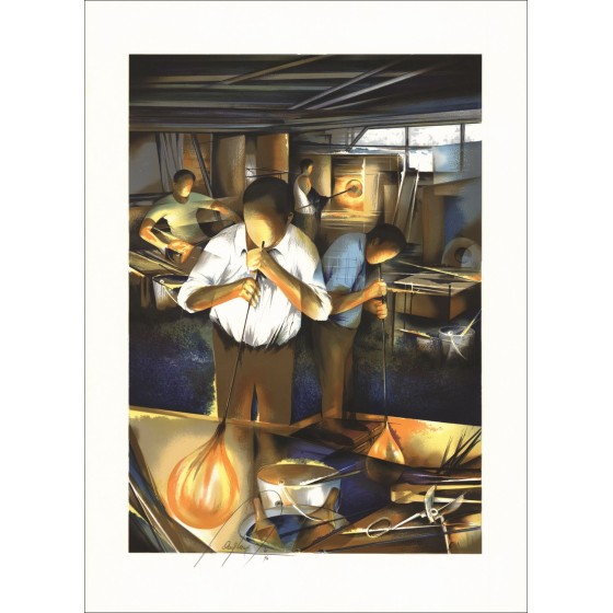 Koop Lithographie Original Raymond POULET De glasblaser