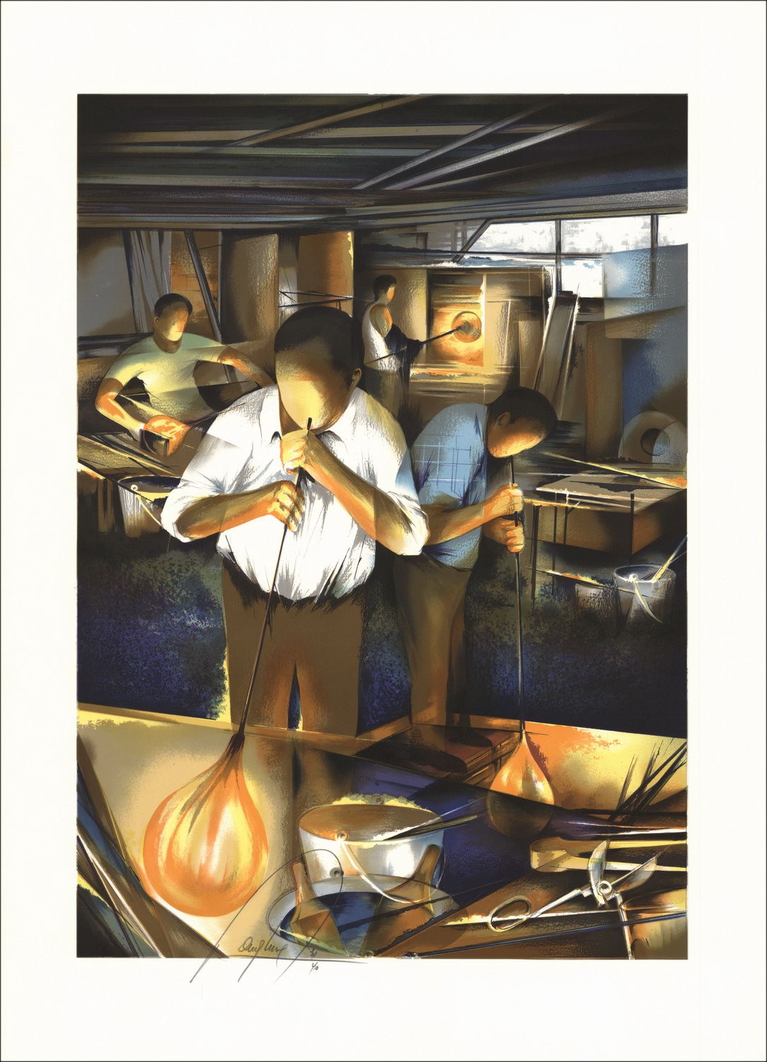 Koop Lithographie Original Raymond POULET De glasblaser