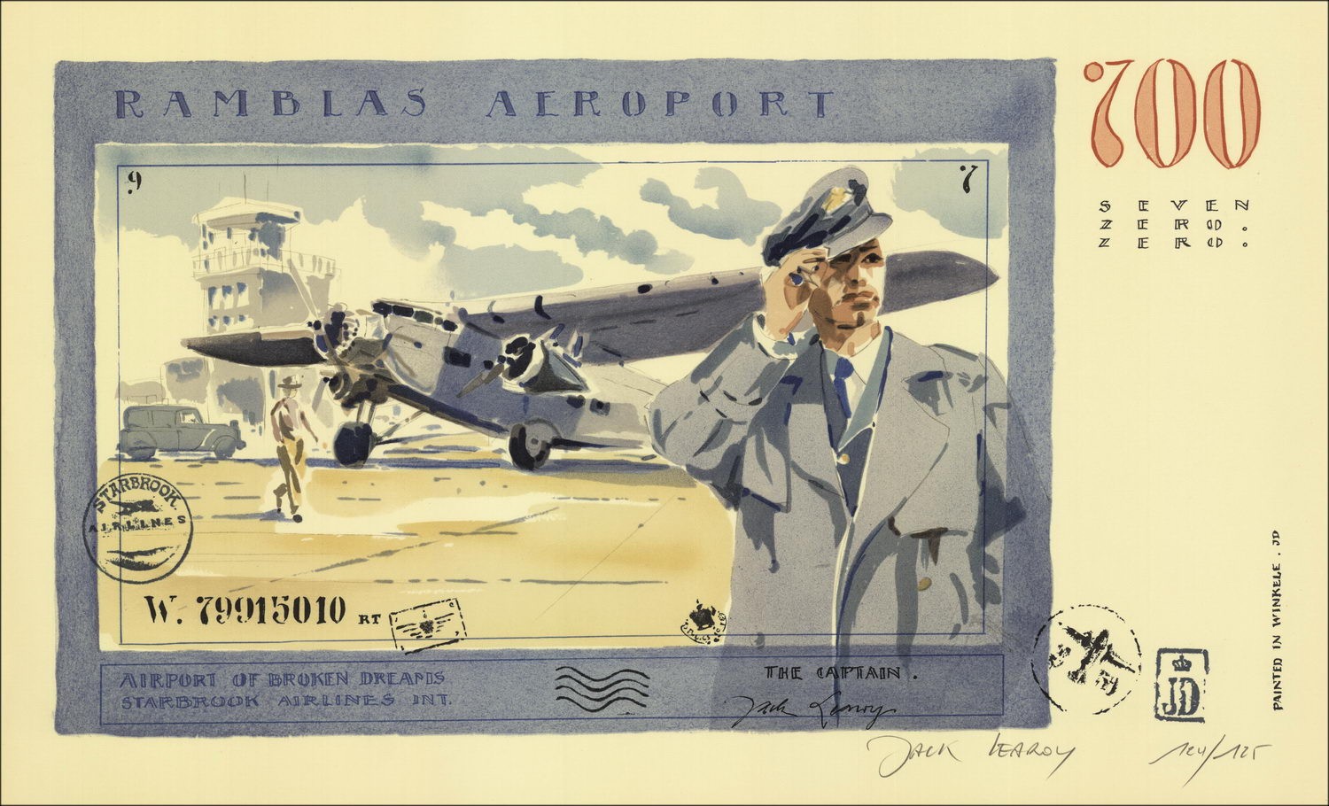 Jack Learoy - Litografía original "Ramblas Aeroport" 34x56cm