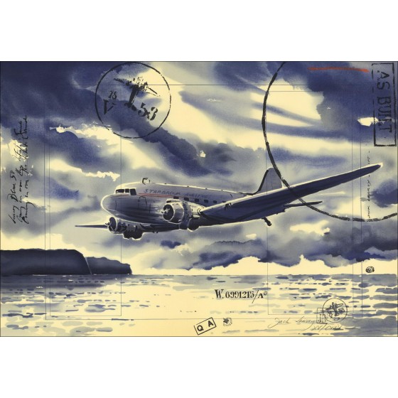 Jack Learoy - Original-Lithographie "Flugzeug in der Bucht" 52x75cm