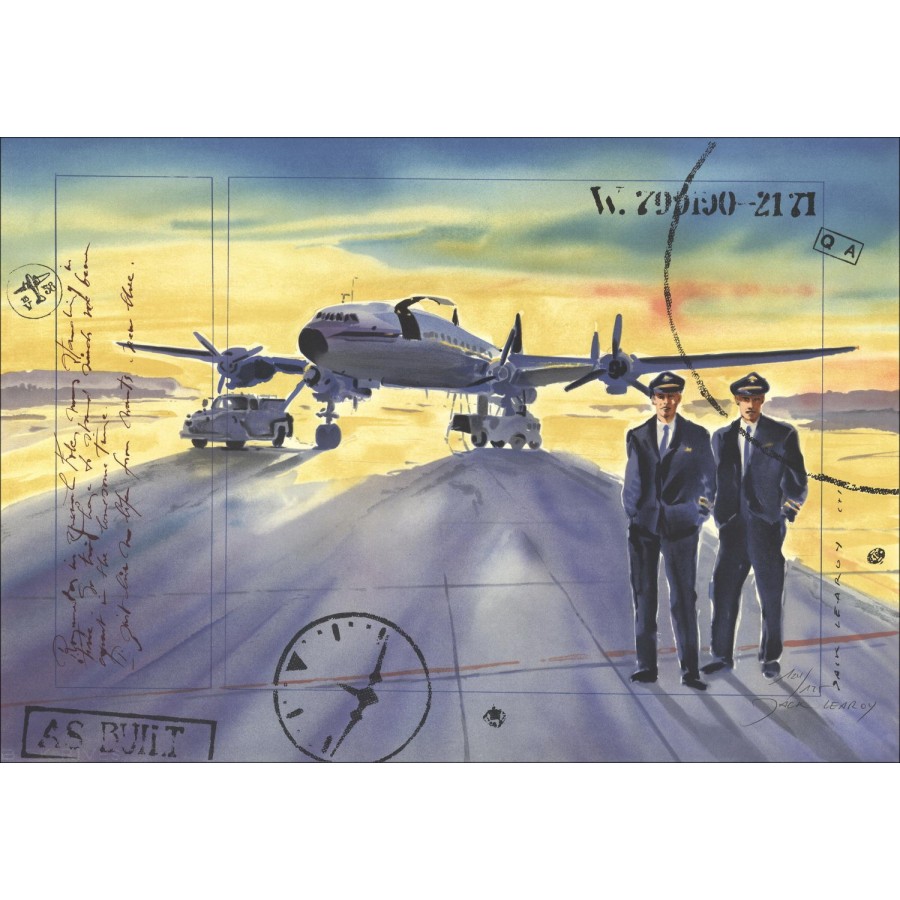 Jack LEAROY - Original Lithograph "Two aircraft on the track" 52x75cm