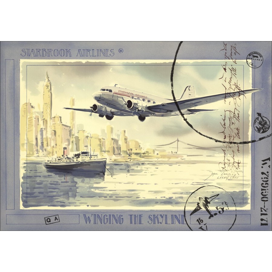Jack Learoy - Litografía original "Winging the Skyline" 52x75cm