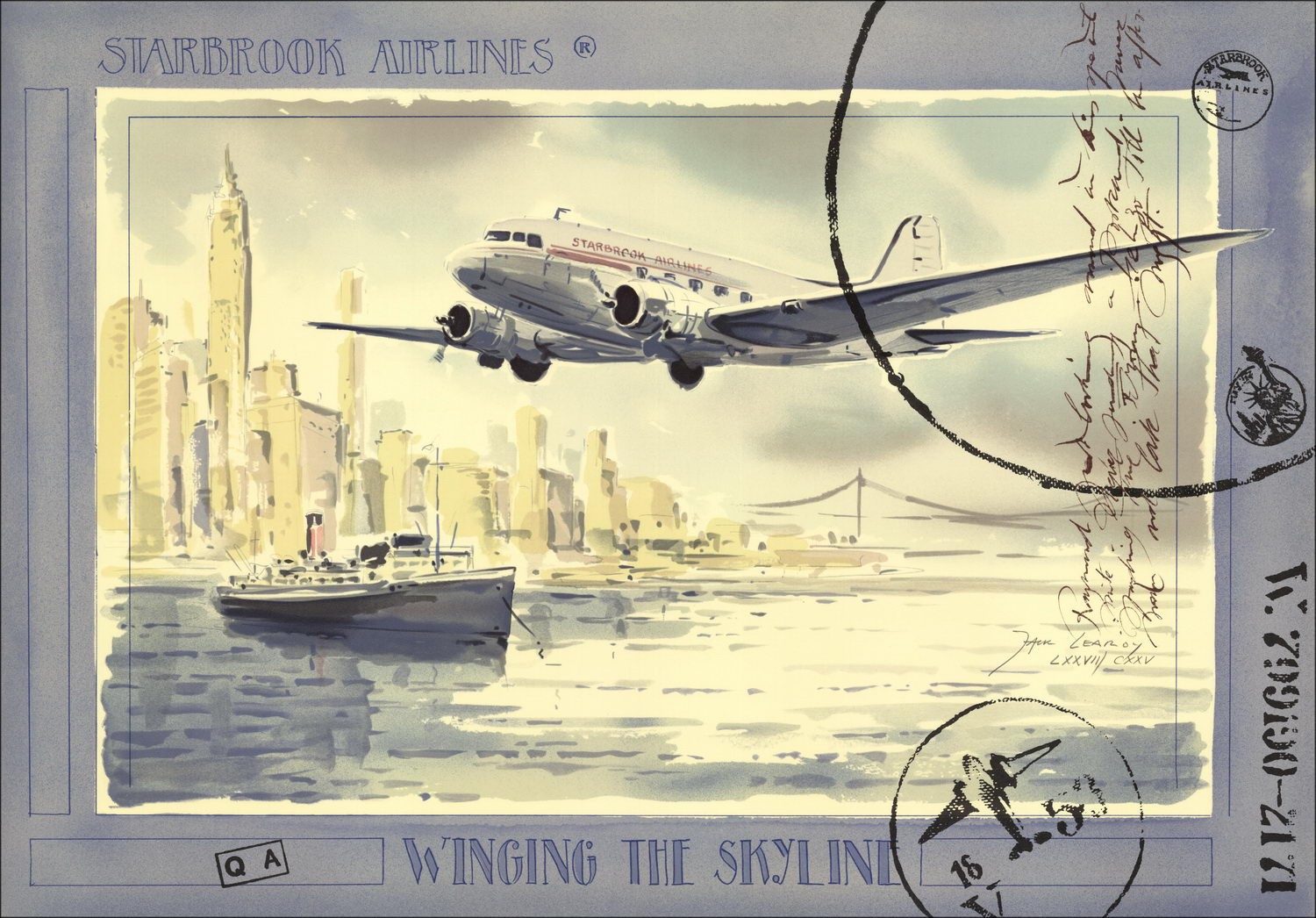 Jack Leary - Litografia originale "Alando lo skyline" 52x75cm