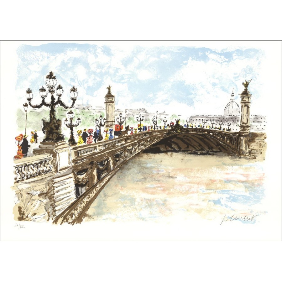 Urbain HUCHET - Lithographie Originale "Paris, Le Pont Alexandre III" 54x76cm - Lithographie originale signée