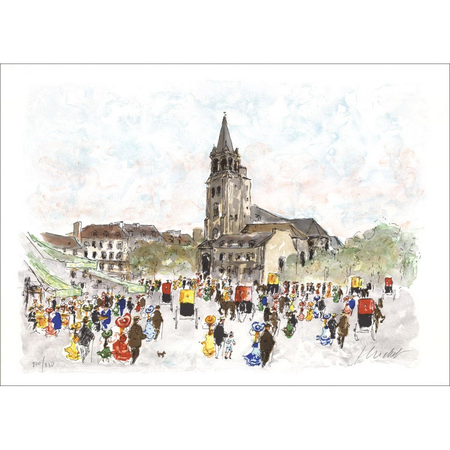 Urban HUCHET - Original Lithograph "Paris, Saint Germain des près" 54x76cm - Original Lithograph signed