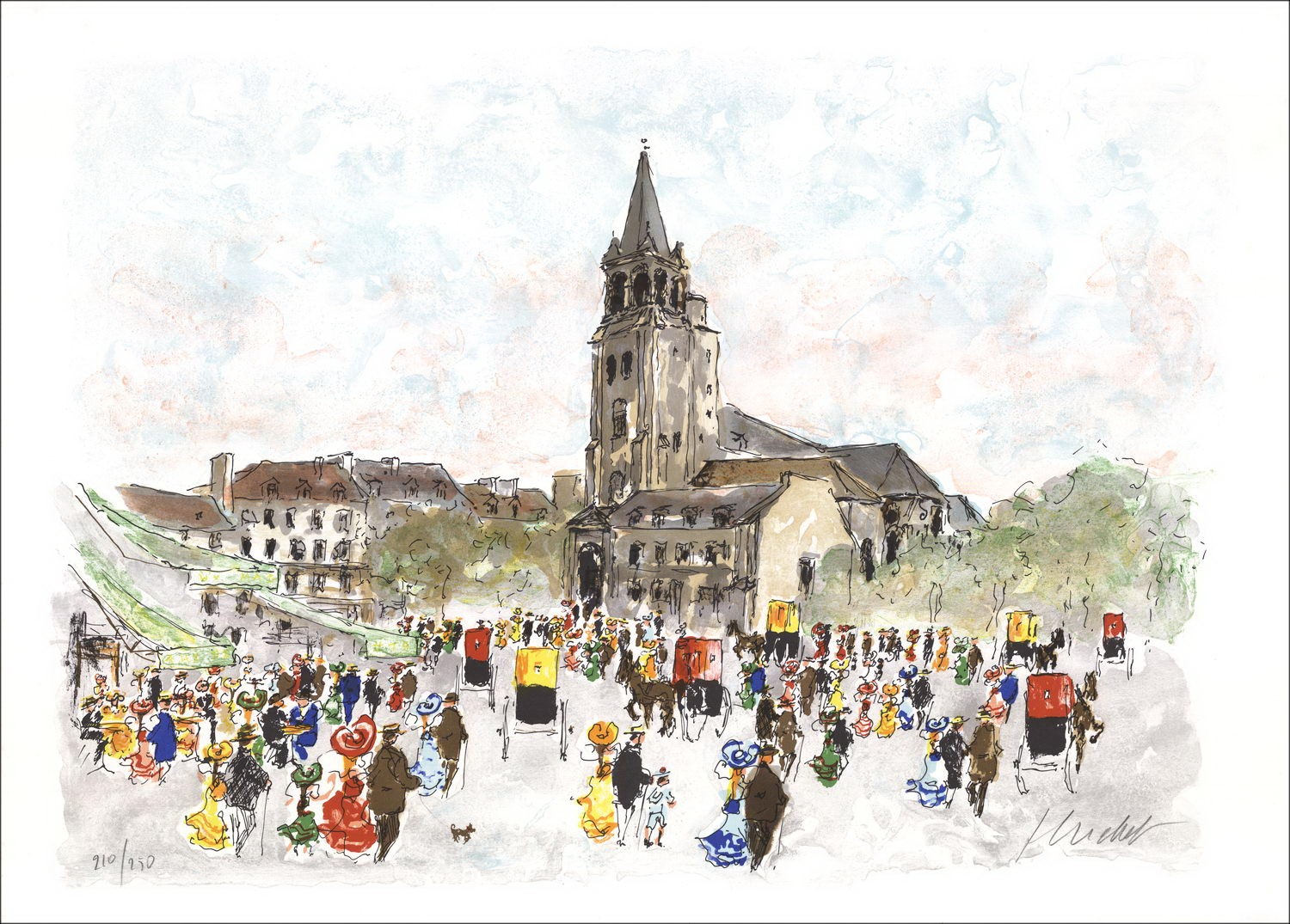 Urban Huchet - Litografia originale "Parigi, Saint Germain des Prés" 54x76cm - Litografia originale firmata