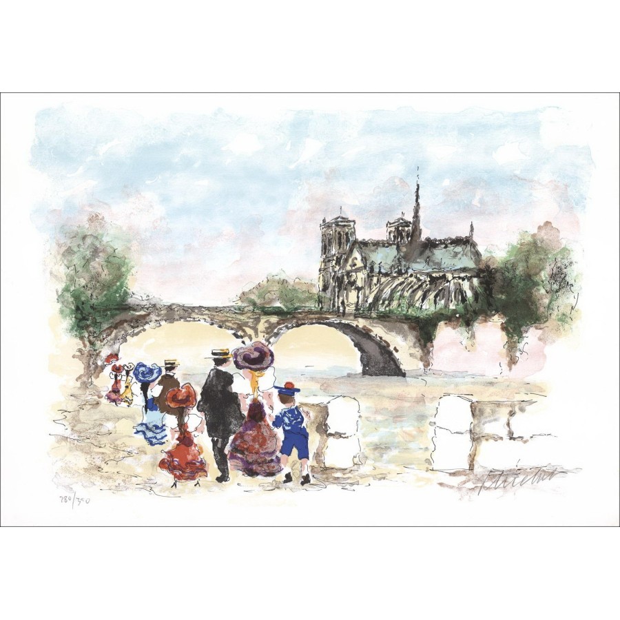 Urbain HUCHET : Paris, Notre dame, lithographie originale signée au crayon - 54x76cm