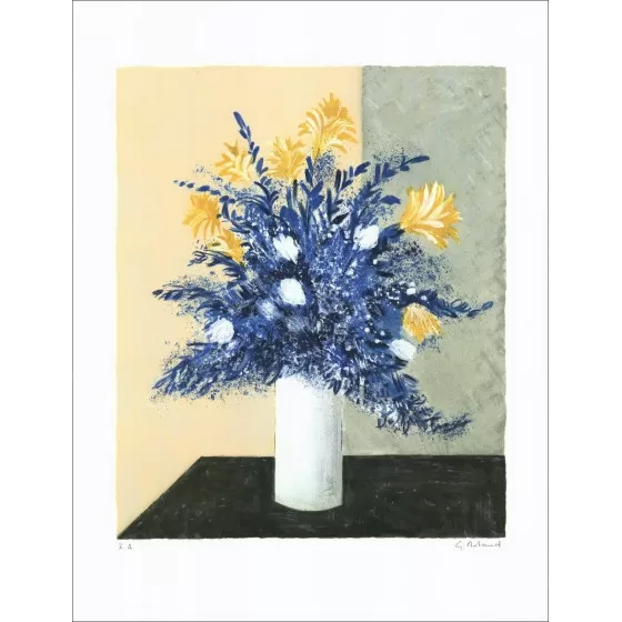 Gilbert ARTAUD - Lithographie Originale "Bouquet bleu" 65x50cm - Signée au crayon par l'artiste.
