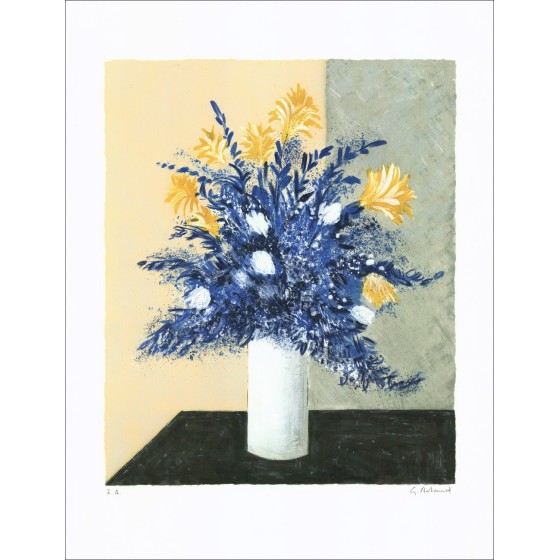 Gilbert ARTAUD - Lith Origin Original "Bouquet bleu" 65x50cm - Gesigneerd in potlood door de kunstenaar.