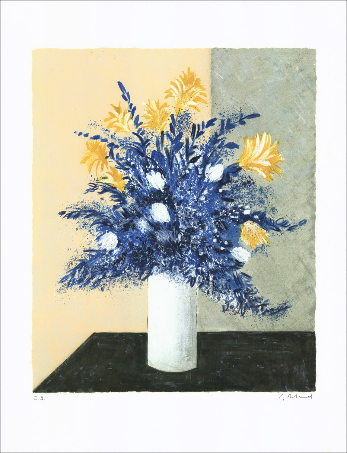 Gilbert ARTAUD - Lithographie Originale "Bouquet bleu" 65x50cm - Signée au crayon par l'artiste.