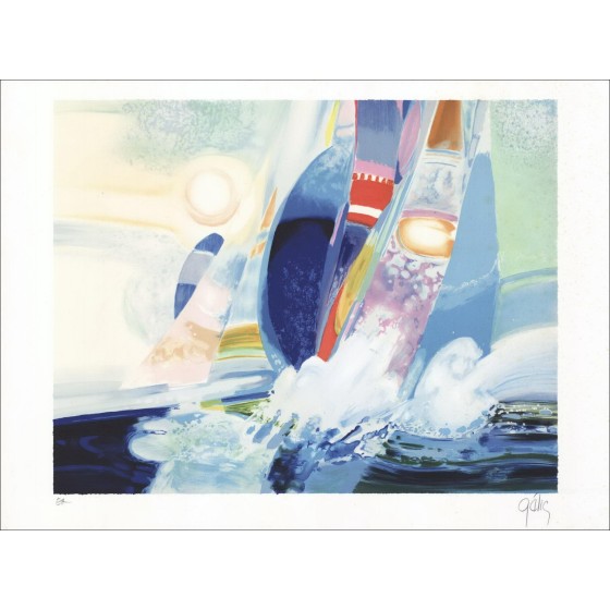 Daniel Gelis - Litografia originale "Barca in mare" 45x61cm, firmata e numerata a matita
