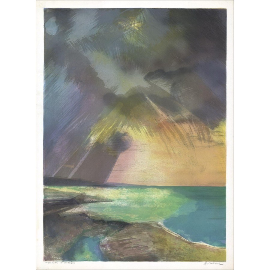 Acheter Lithographie Originale Camille HILAIRE Coucher de Soleil sur la Mer