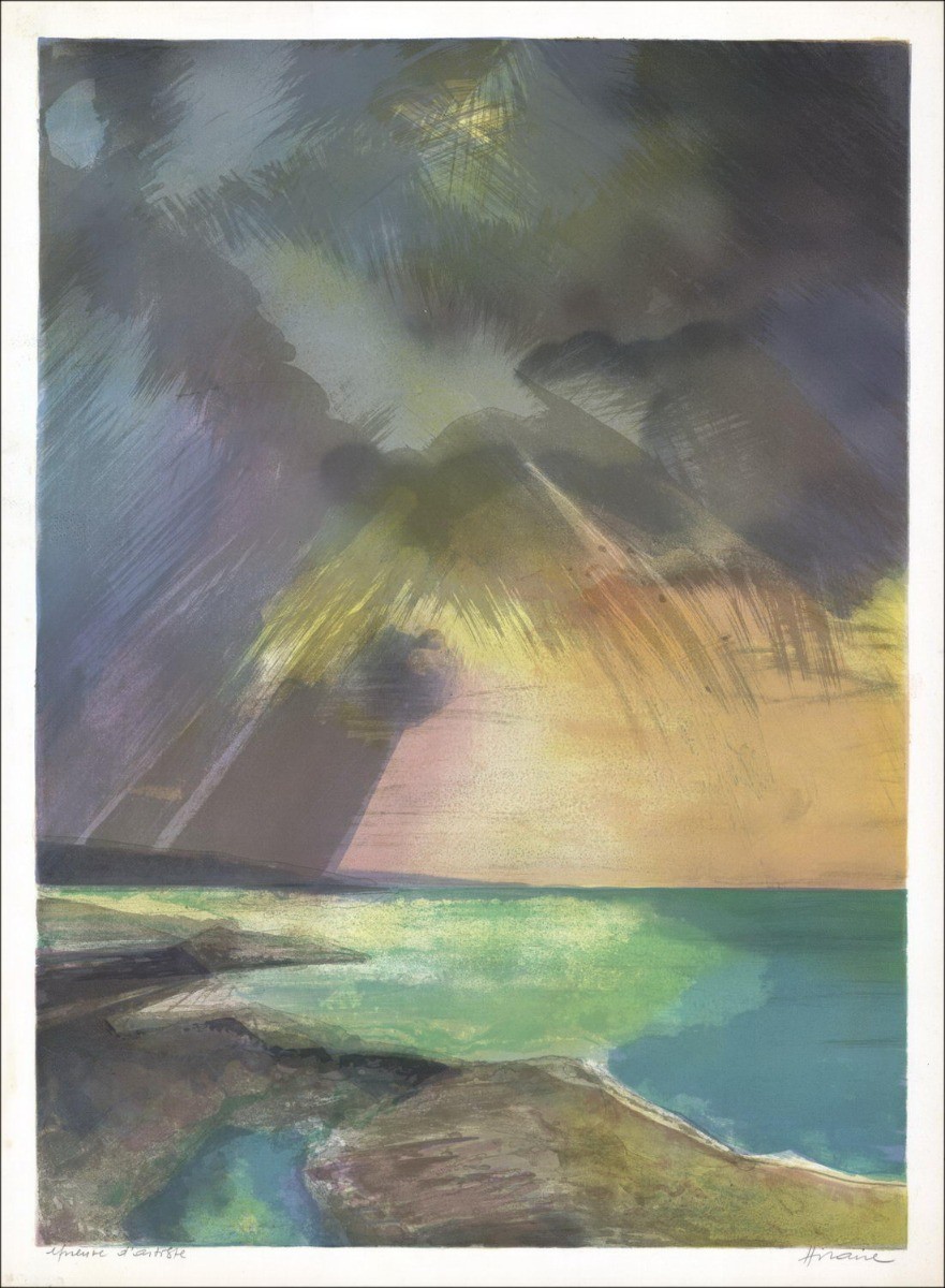 Comprar Litografía original Camille Hilaire Sunset en el mar