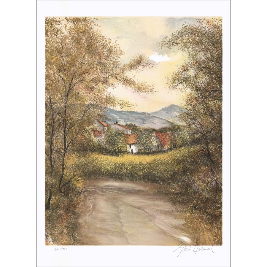 Gilbert Artaud - Original-Lithographie "Der Burg" 76x54cm - in Bleistift vom Künstler unterzeichnet.
