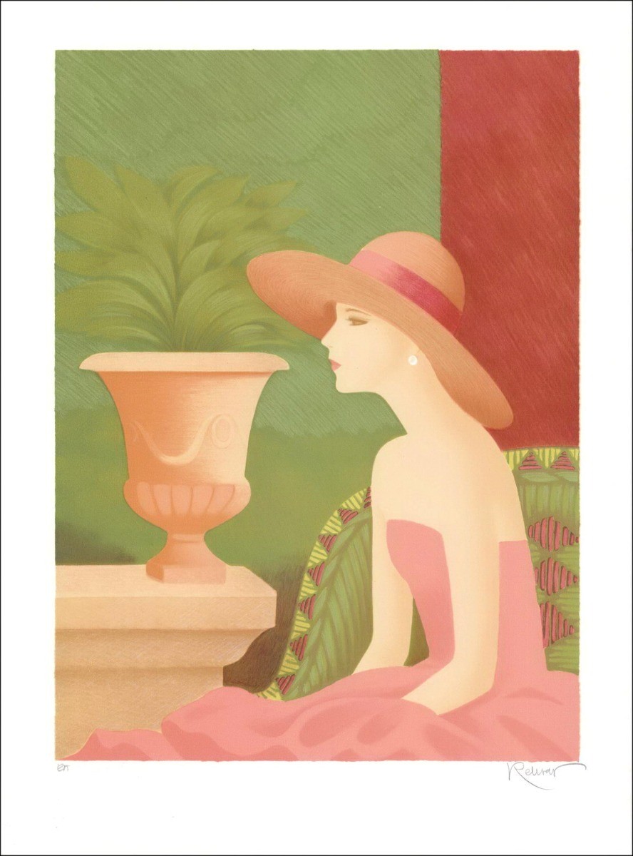 RETIVAT Annie - Litografia originale "Donna in cappello" firmata e numerata a matita
