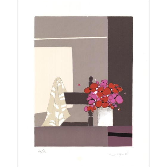 Originele ondertekende lithografie: boeket bloemen 05, André Vigud