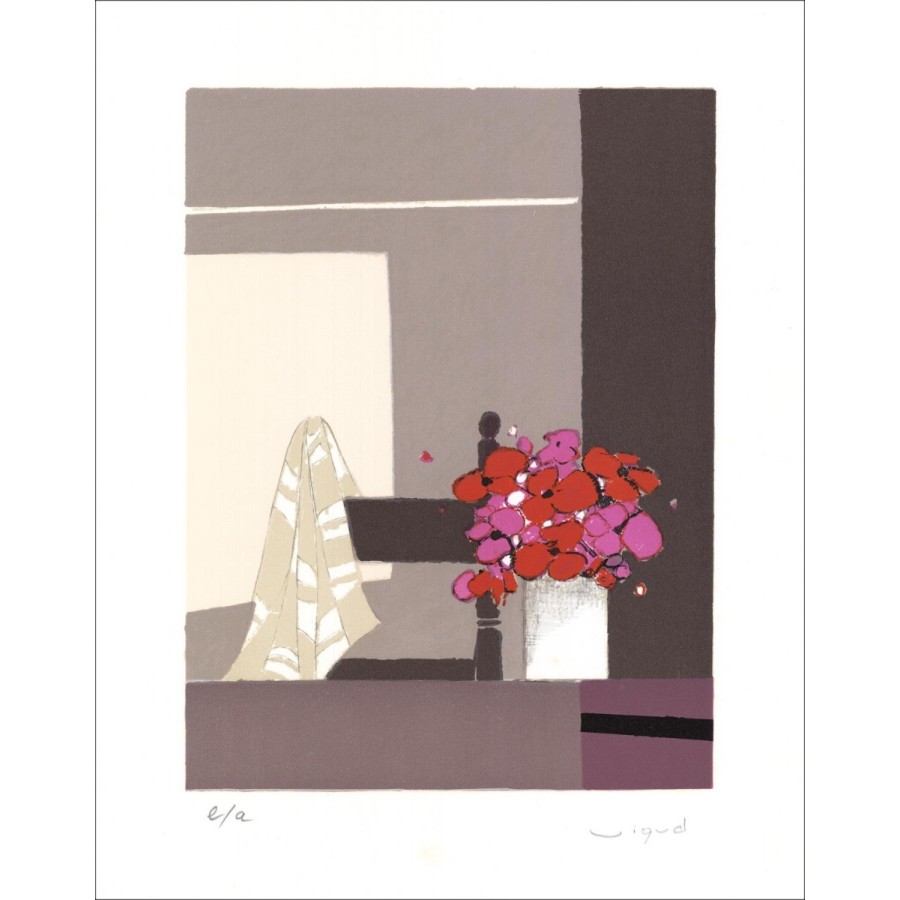 Lithographie Originale Signée: Bouquet de fleurs 05, André Vigud