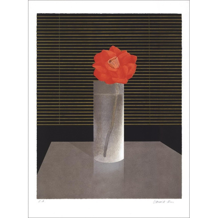 Pierre Garcia-Fons - Litografia originale "Il fiore rosso" 61x45cm, firmato e numerato a matita