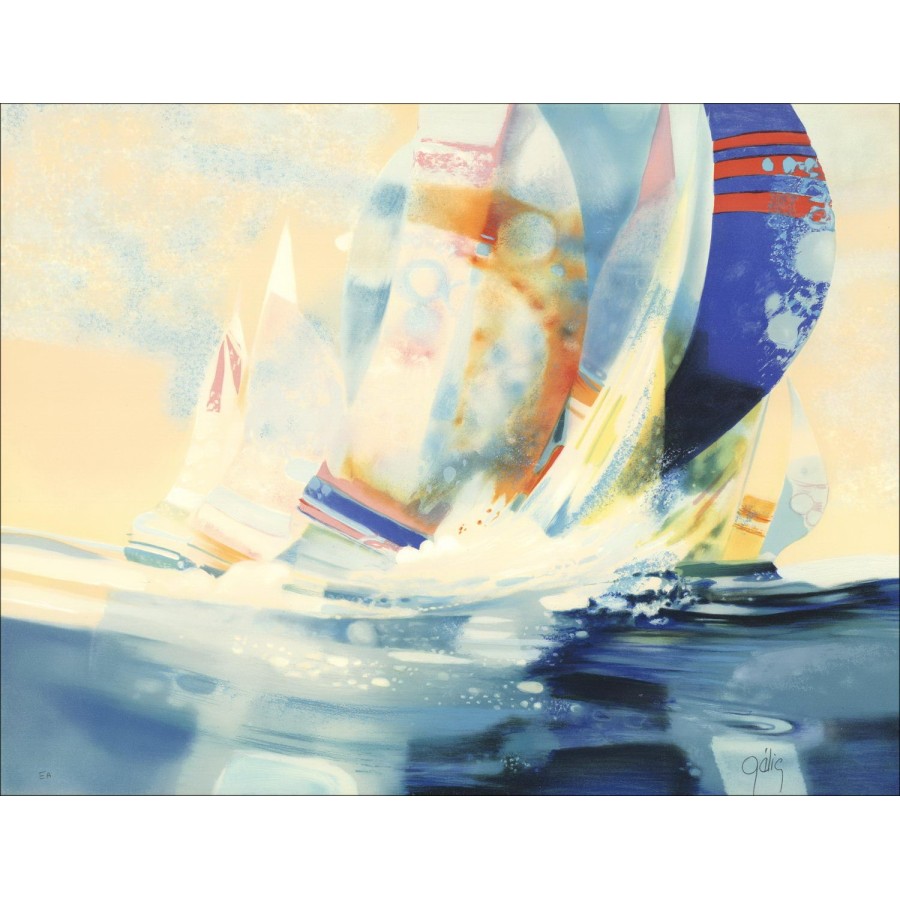 Daniel Gelis: Litografía original "Barcos en alta mar" 56x72cm - Firmado y numerado a lápiz