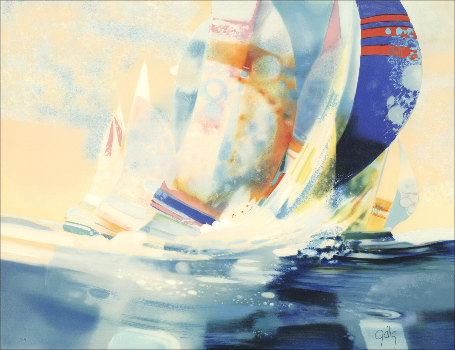 Daniel Gelis: Litografía original "Barcos en alta mar" 56x72cm - Firmado y numerado a lápiz