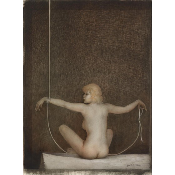 Jean-Paul CLEREN - Peinture originale à l'huile sur papier "L’enchaînée" 46x34cm