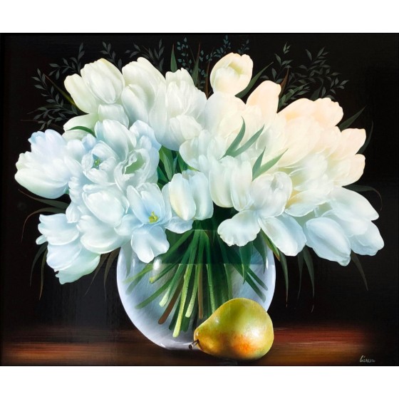 Alain Genau - Öl auf Leinwand "Tulip Vase" 46x55cm (10f)
