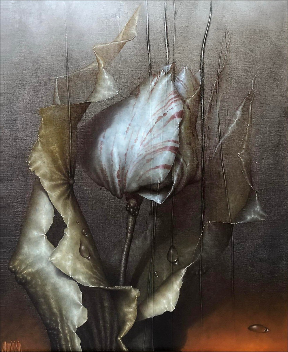 Bruno Monvoisin - Olie op canvas "De tubule van de voluilling tulp" 46x38cm (8f)