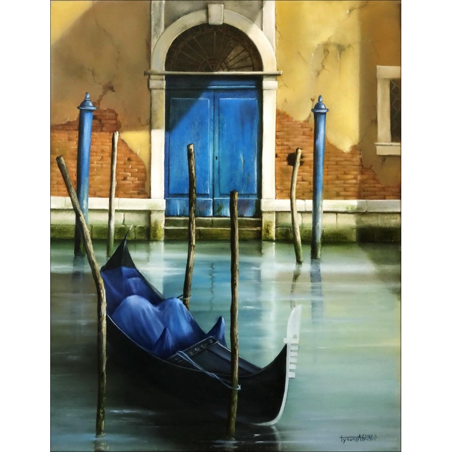 Tyrone Aguado - olie op canvas "Gondel in Venetië" 35x27cm (5F)