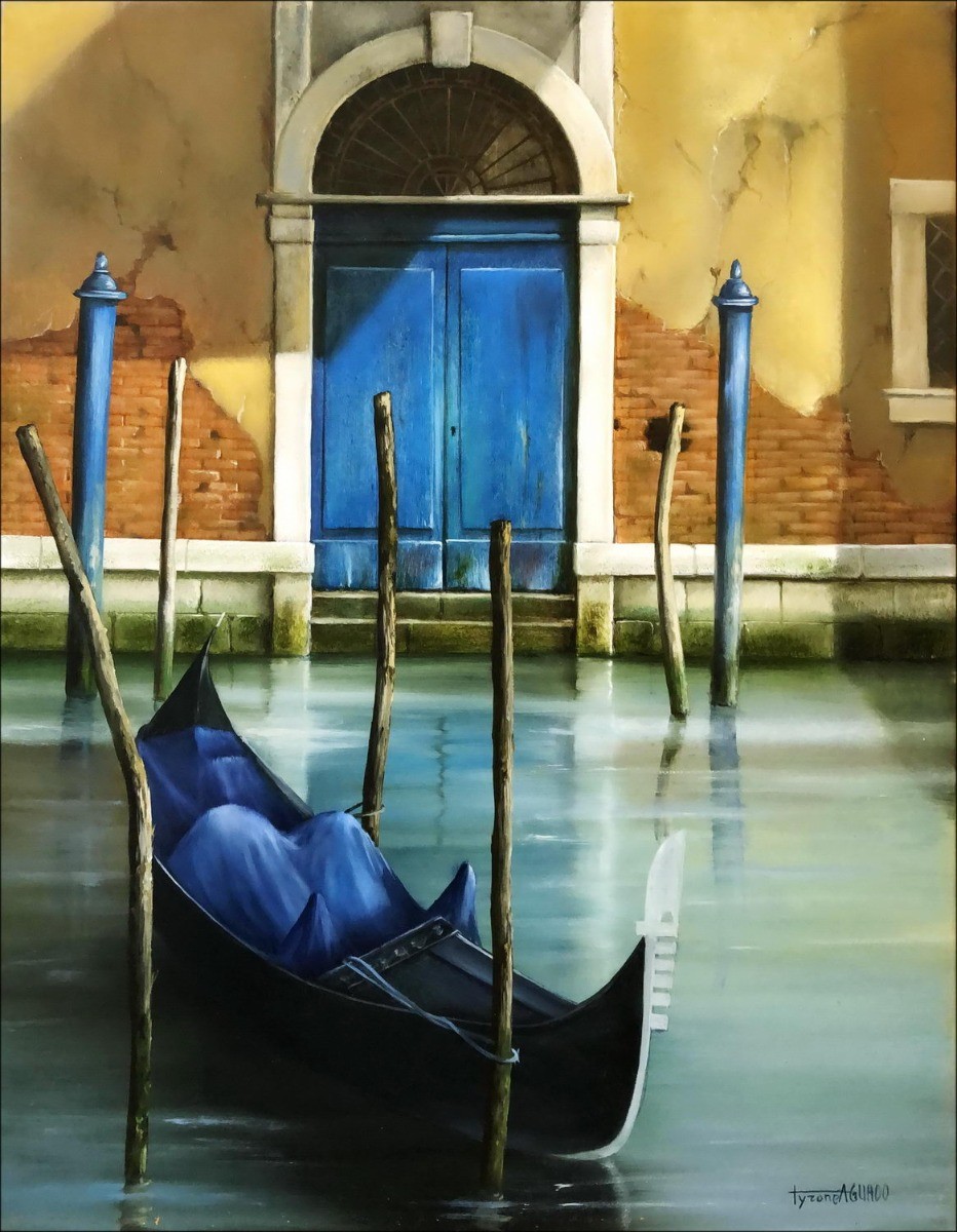 Tyrone AGUADO - Oil on canvas "Gondola in Venice" 35x27cm (5F)