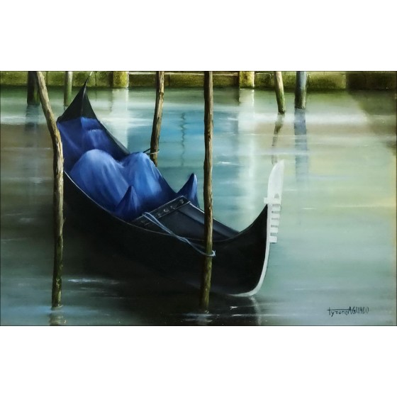 Tyrone Aguado - Olio su tela "Gondola a Venezia" 35x27cm (5F)