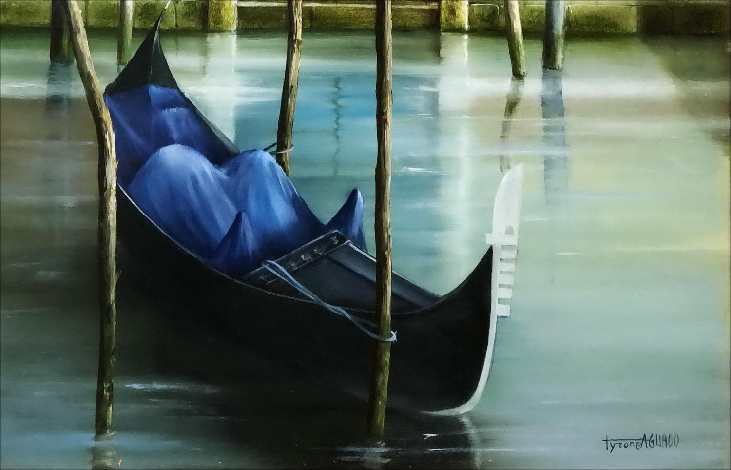 Tyrone AGUADO - Oil on canvas "Gondola in Venice" 35x27cm (5F)