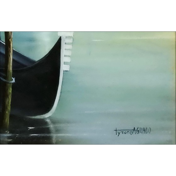 Tyrone Aguado - olie op canvas "Gondel in Venetië" 35x27cm (5F)