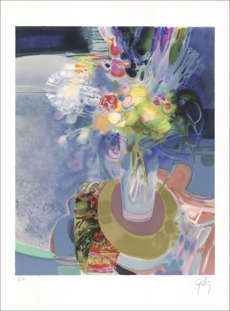 Daniel Gelis - Litografía original "El ramo de flores" 76x56cm, firmado y numerado a lápiz