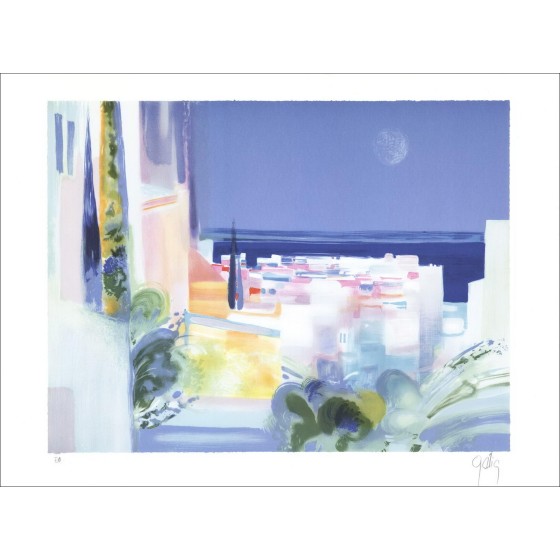 Daniel Gelis - Litografía original "Village en Provence" 45x61cm, firmado y numerado a lápiz